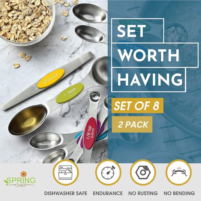 Multicolor Stainless Steel Magnetic Spoons Set of 8 - Image 2