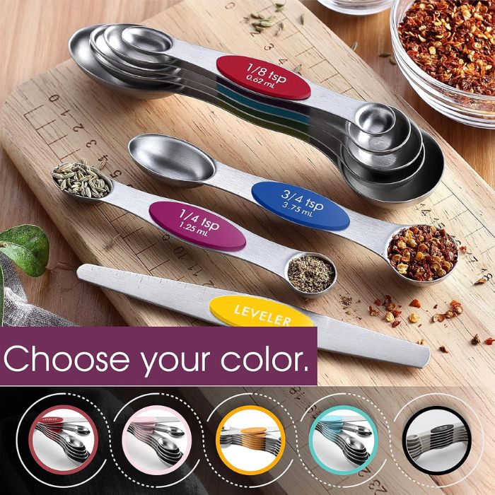 Multicolor Stainless Steel Magnetic Spoons Set of 8 - Image 3
