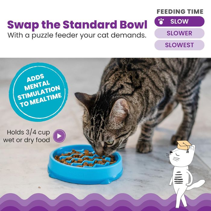 Catstages Kitty Slow Feeder Cat Bowl, Blue - Image 3