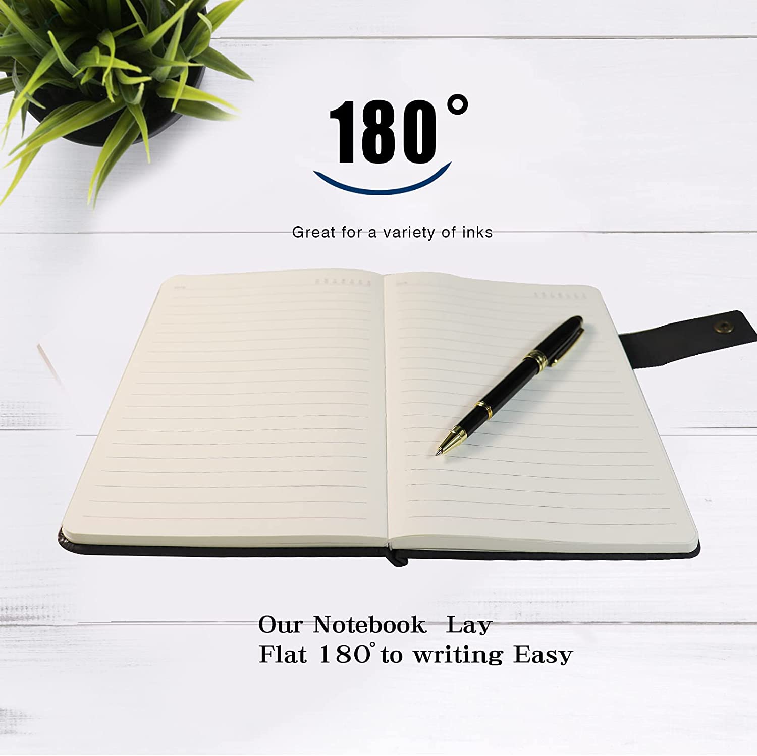 Black Lined Leather Journal Notebook - Image 2